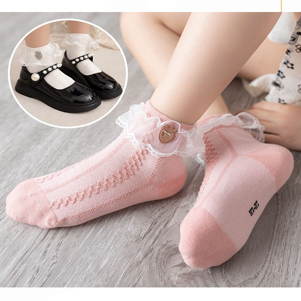 Baby Girls' Eyelet Ruffle Ankle Socks with Bow - Princess Lace Dress Socks for Toddlers & Newborns - Perfect for Parties, Photos & Special Occasions