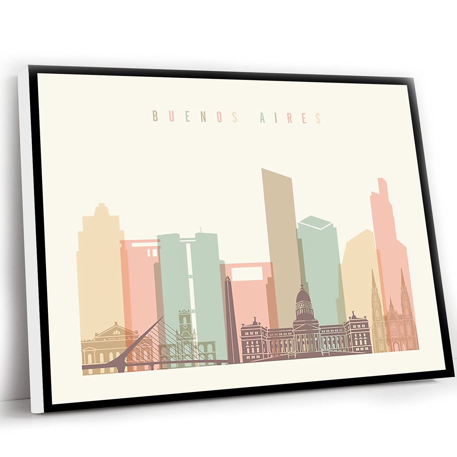 Farmhouse Kitchen Decor - Vintage Hanging Wall Art for Bedroom & Office - 12x16 Inch Framed Buenos Aires Skyline Travel Poster - Argentina Home Decor Print - Perfect for Living Room, Study & Gift Giving