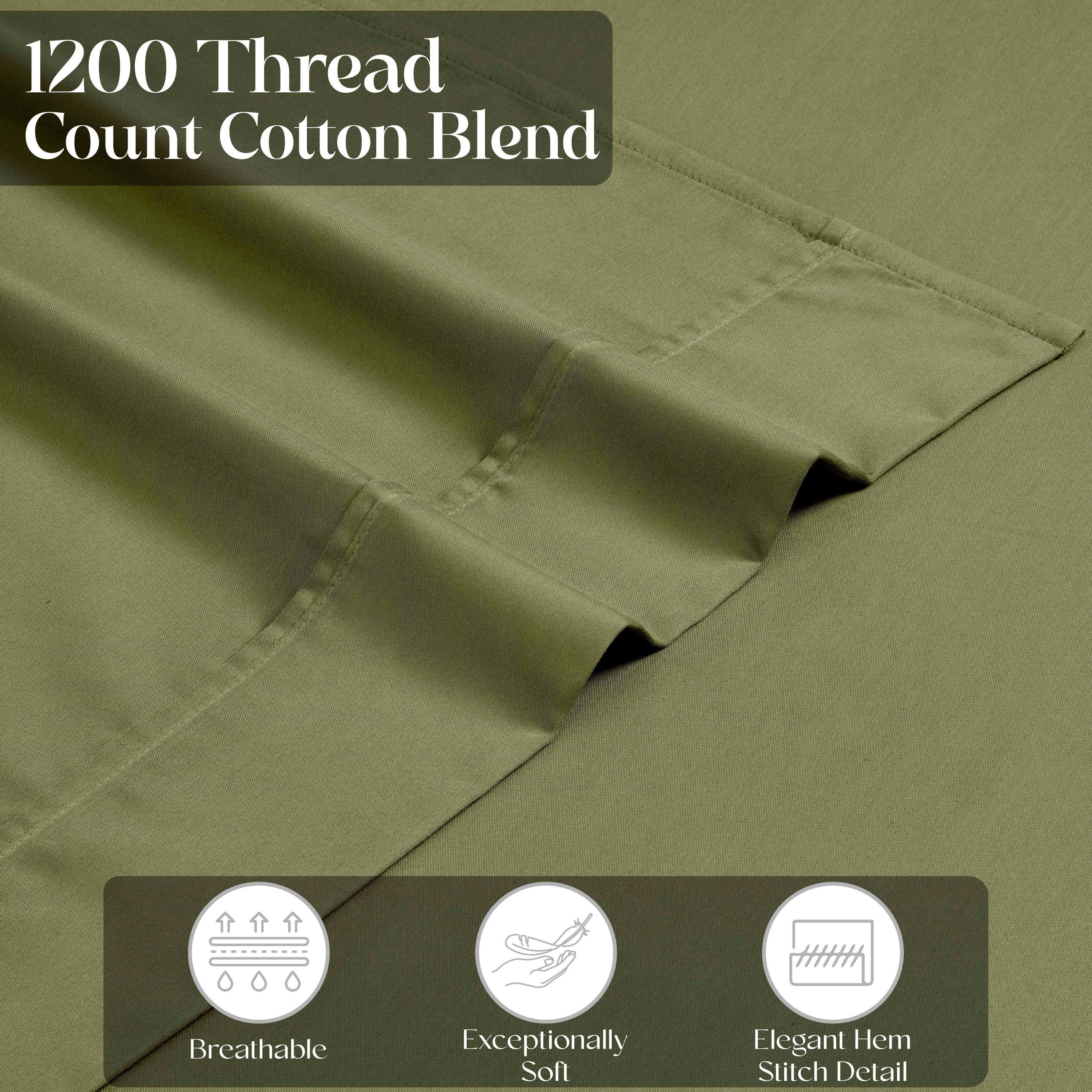 1200 Thread Count Cotton Rich Solid Deep Pocket Bed Sheet Set - Queen Size, Ultra Soft & Breathable - Perfect for Luxury Hotels, Guest Rooms & Master Bedrooms