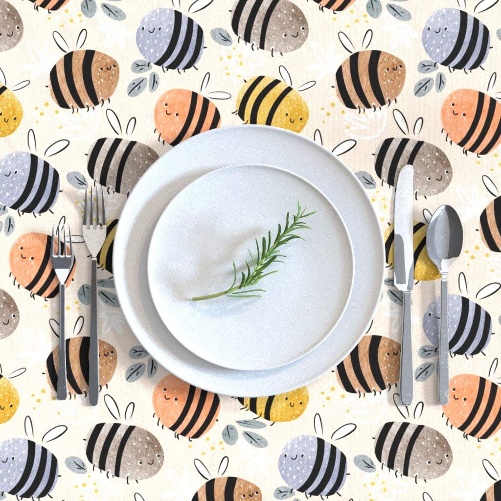 Watercolor Bees Pattern Cotton Sateen Tablecloth 90