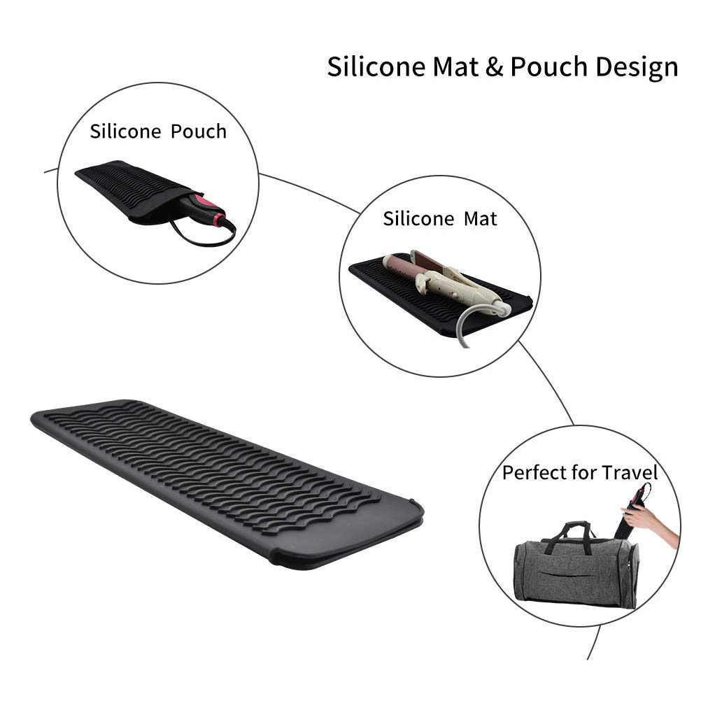 Heat Resistant Silicone Travel Pouch for Curling Iron, Hair Straightener & Flat Iron - 29x14x1cm Compact Storage for Hair Styling Tools | Perfect for Travel, Gym & Home Use