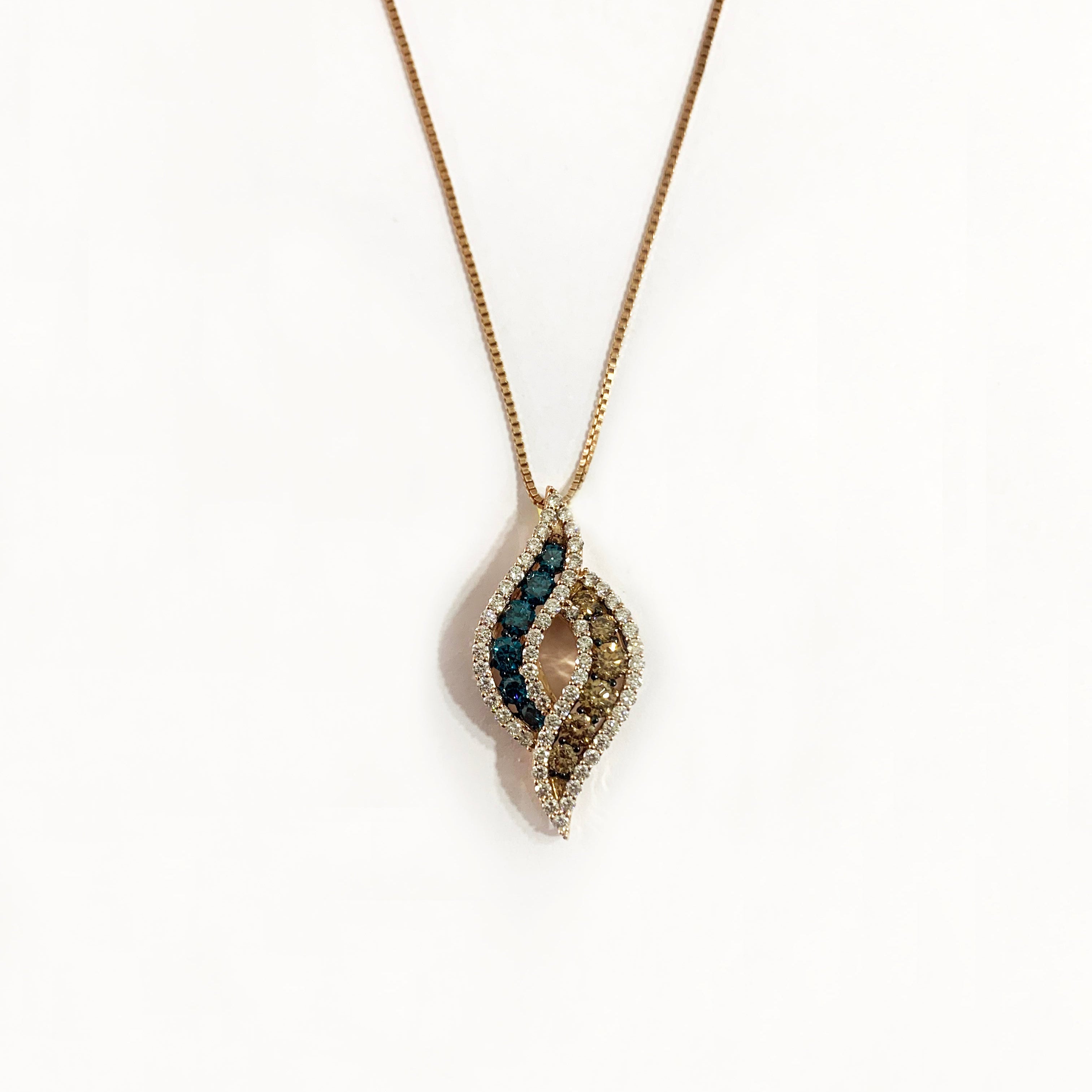 14K Rose Gold Brown & Blue Diamond Pendant Necklace for Women - Elegant Jewelry Gift for Anniversary, Birthday & Special Occasions