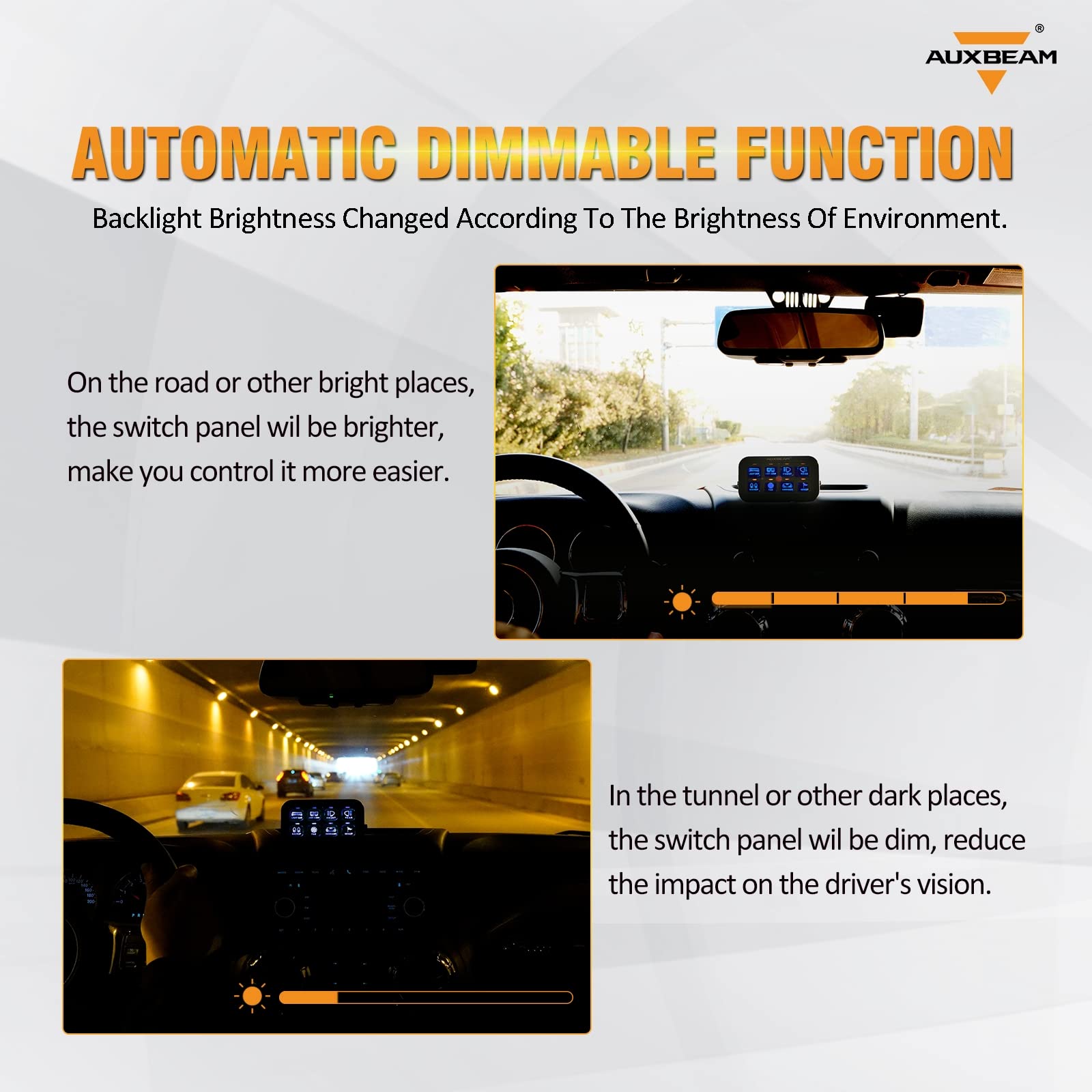 **Auxbeam 8 Gang Switch Panel BB80 - Universal Circuit Control Relay System with Auto Dimmable LED Touch Switch for Car, Truck, Boat, ATV & UTV - Blue (2-Year Warranty) - Perfect for Off-Roading, Marine & RV Upgrades**