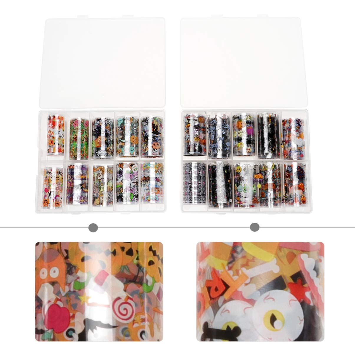 FOMIYES Halloween Nail Art Stickers - Spooky Self-Adhesive Nail Decals & Sequins for DIY Manicure (2 Boxes) | Perfect for Halloween Parties, Costume Nails & Winter Holiday Nail Decor
