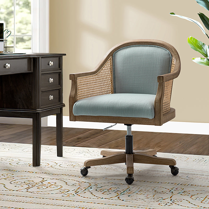 Audrey Task Accent Chair with Rattan Arms - Modern Home Office Chair for Small Spaces, Comfortable Writing Desk Chair with Woven Rattan Backrest - Perfect for Study Rooms, Living Rooms & Cozy Corners