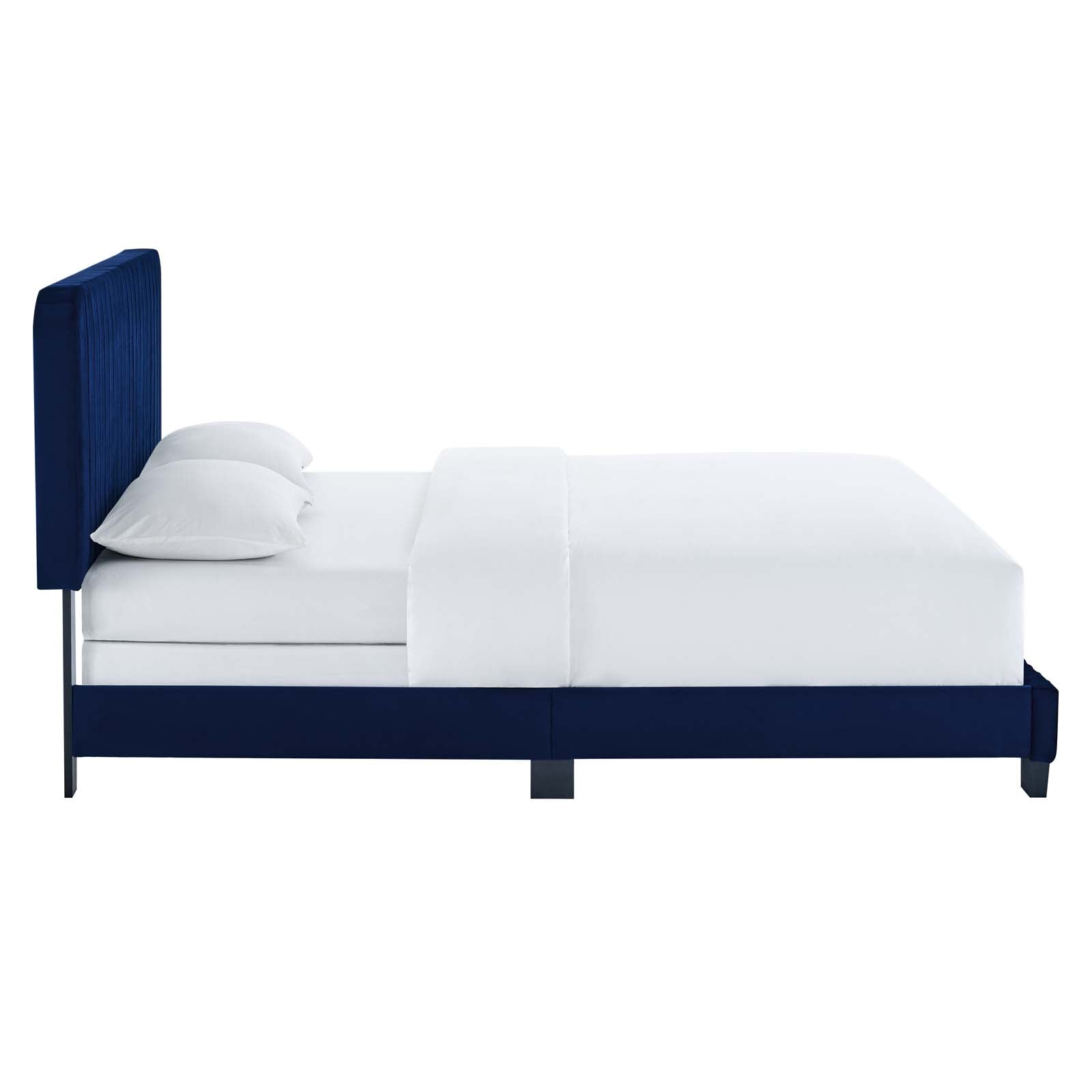 Luxury Celine Channel Tufted Performance Velvet Bed - Queen Size Upholstered Platform Bed Frame with Button Tufting for Bedroom & Guest Room Elegance
