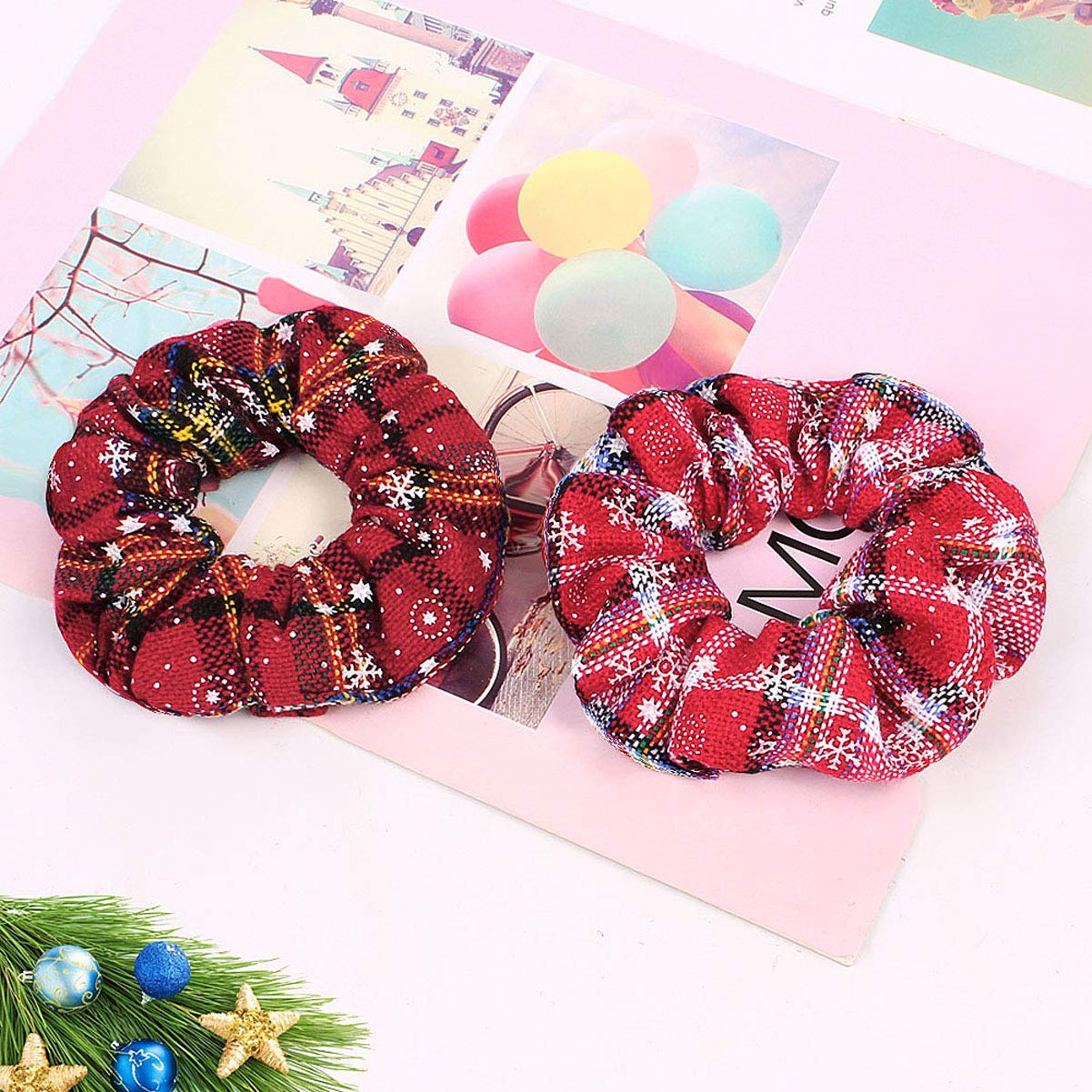 5Pcs Christmas Scrunchies Hair Bands - Women's Festive Hair Ties, Elastic Ponytail Holders, Soft Hair Accessories for Holiday Parties & Gifts