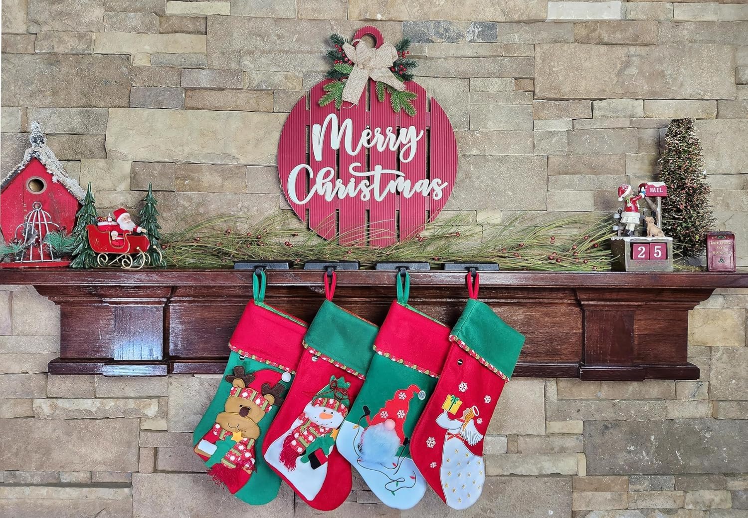 Heavy Cast Iron Christmas Stocking Holders - Set of 4 for Mantel Decor