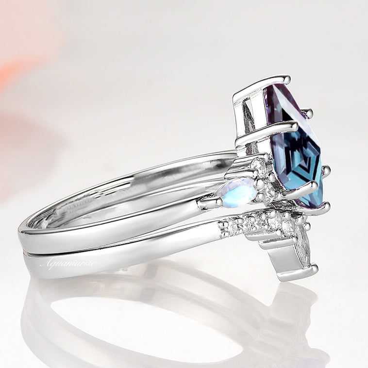 Skye Kite™ Alexandrite & Moonstone Sterling Silver Ring Set - Elegant Birthstone Jewelry for Women, Perfect for Anniversary Gifts & Special Occasions