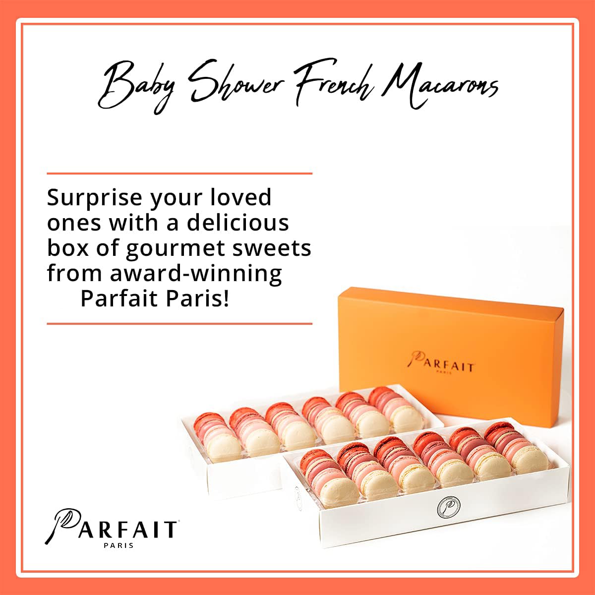 Parfait Paris Baby Girl French Macarons - 48pc Assorted Gender Reveal Macarons Box | Fresh Baked Gourmet Desserts for Baby Showers, Valentine's Day Gifts & Special Occasions | Perfect for Parties, Celebrations & Sweet Treats