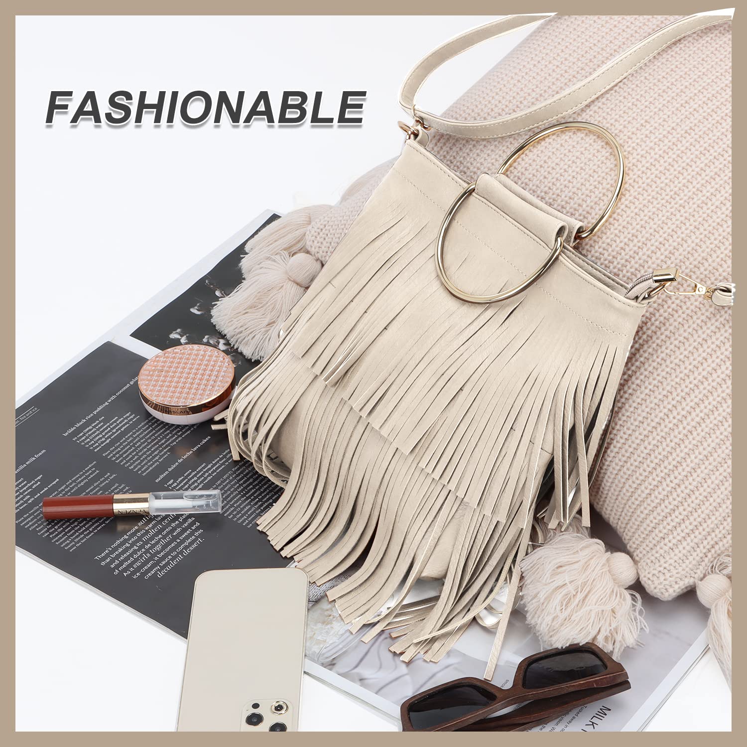 EVEOUT Women's PU Leather Tassel Crossbody Shoulder Bag - Fashion Fringe Handbag for Casual Outings, Parties & Date Nights