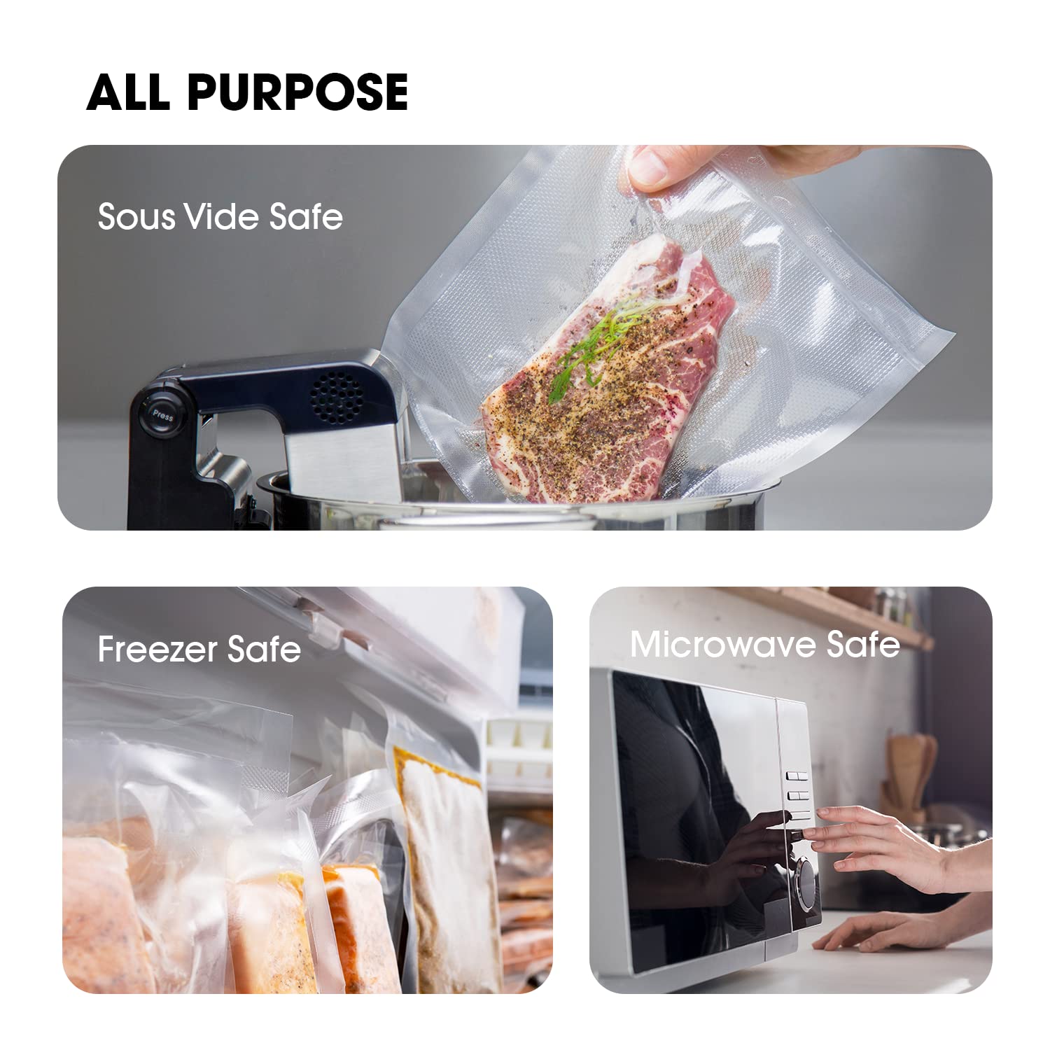 Premium Vacuum Sealer Roll (8” x 150’) with Built-in Cutter - Heavy Duty Food Saver Bags for Sous Vide, Meal Prep & Long-Term Storage | Vesta Precision | Ideal for Freezing, Marinating & Organizing Kitchen Staples