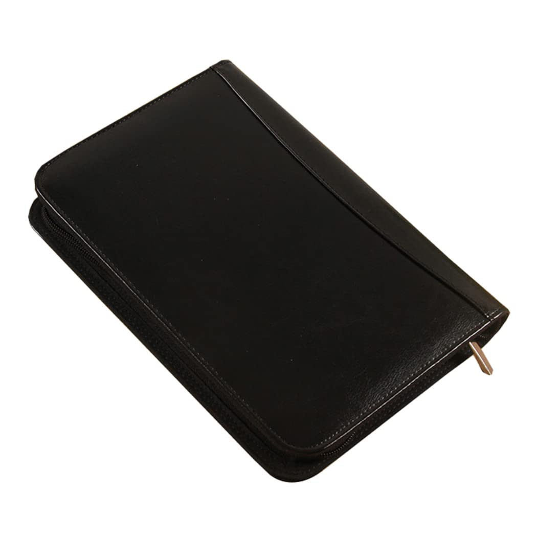 QAZXIWZ A5 Zippered Conference Folder with Built-in Calculator, Spiral Binding & Pencil Holder - Refillable Business Notebook for Meetings, Office Organization & Professional Presentations (Black) - Perfect for Executives, Students and Office Professionals