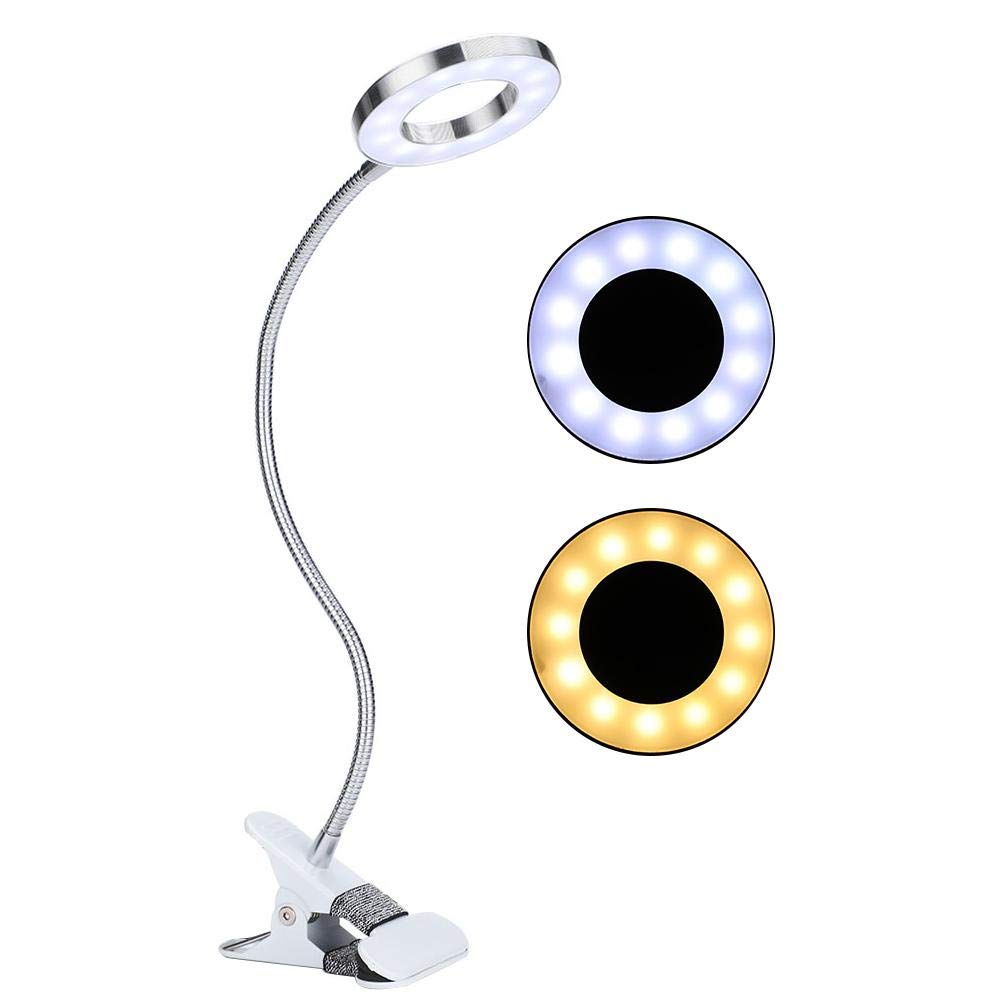 USB Rechargeable LED Desk Lamp - Adjustable Brightness Clip Light for Reading, Makeup, Manicure, Eyebrow & Eyelash Extensions | Perfect for Salon, Home Office & Watch Repair (2 Light Modes)