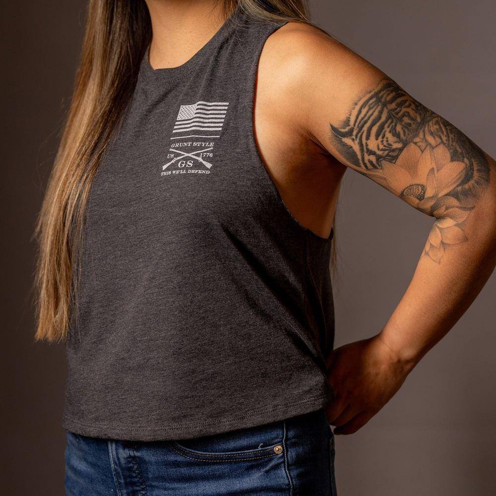 I Survive Racerback Cropped Tank Top for Women - Dark Heather Gray | Workout, Yoga & Gym Essential