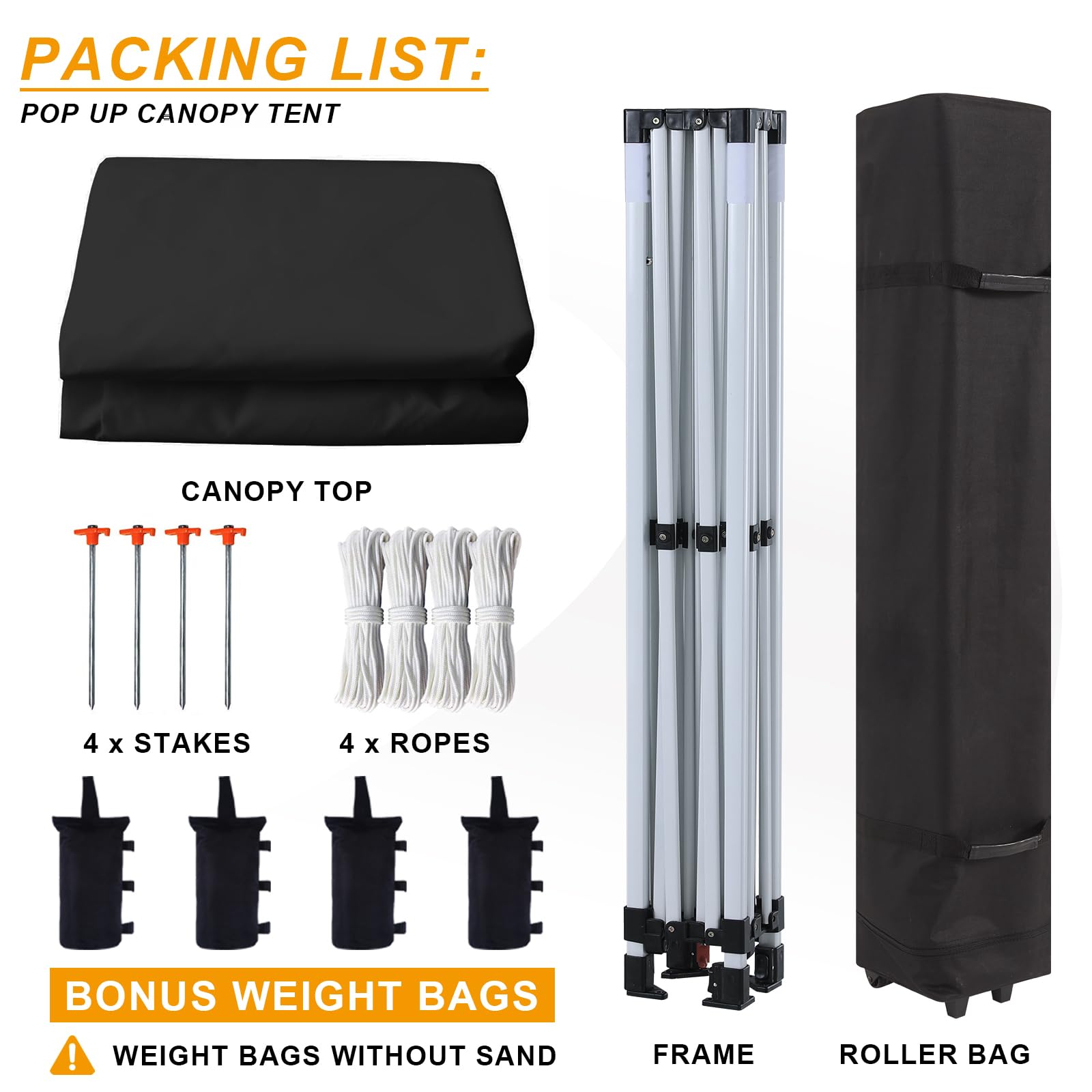 10x10 Heavy Duty Pop Up Canopy Tent - Commercial Grade Instant Sun Shelter with Wheeled Carry Bag, 4 Ropes, Stakes & Sandbags - Perfect for Beach, Camping, Backyard & Outdoor Events (Black)