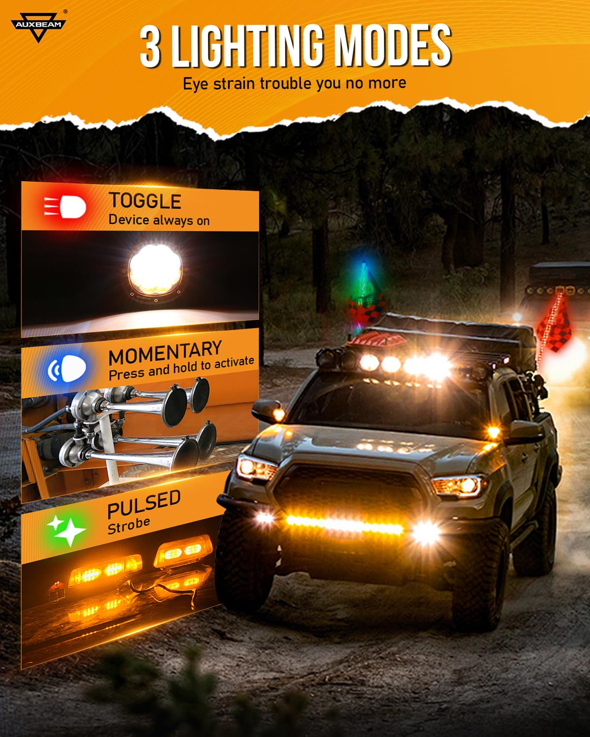 Auxbeam 8 Gang Switch Panel RB80 XL 5.3 Inch RGB LED Toggle Momentary Pulsed Switch Pod - 12-24V Waterproof Auxiliary Circuit Control Relay System for Truck, Car, Offroad, UTV - Perfect for Off-Roading, Camping & Emergency Lighting - 2 Years Warranty