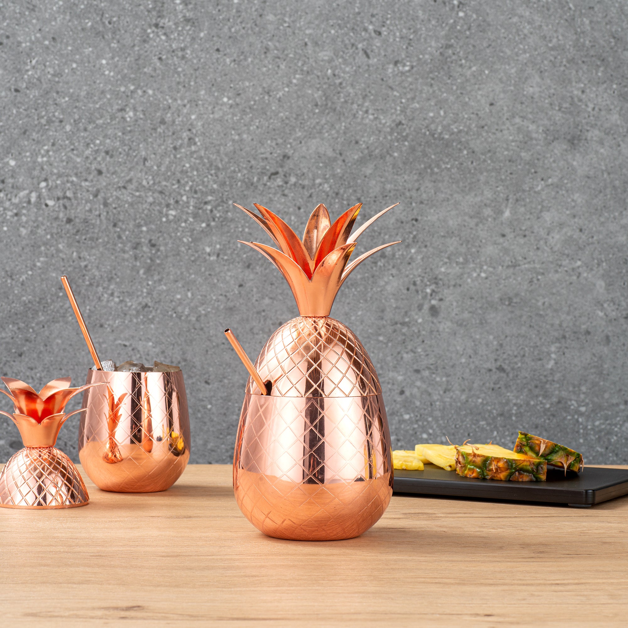 Bar Lux 24 oz Copper Plated Stainless Steel Pineapple Tumbler Cup - Insulated Double Wall Vacuum Flask for Hot & Cold Drinks - Perfect for Beach, Pool, Office & Outdoor Activities (4.25