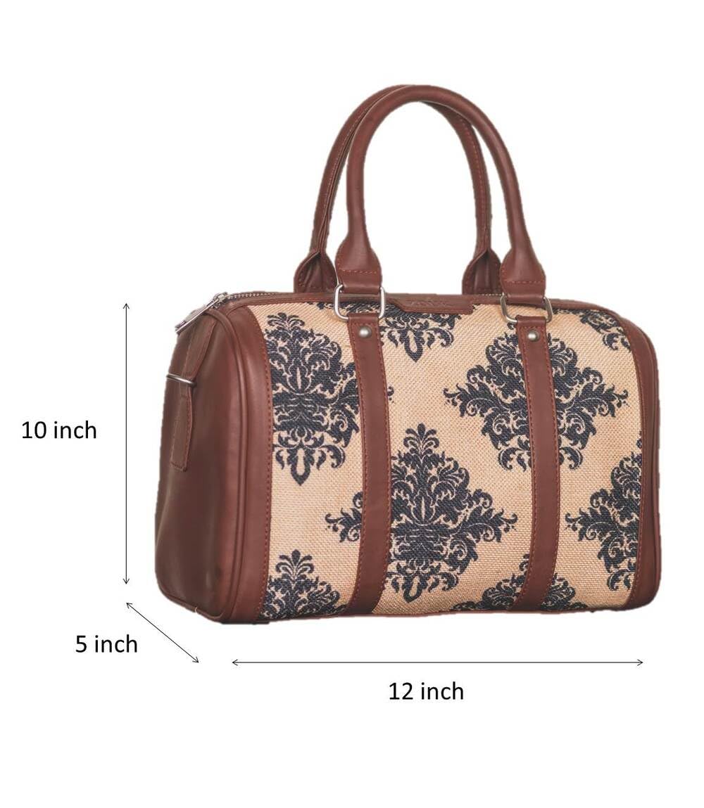 ZOUK Vegan Leather Handmade Women's Handbag - Printed Designer Purse with Double Handles & Detachable Crossbody Strap for Work, Travel & Everyday Use