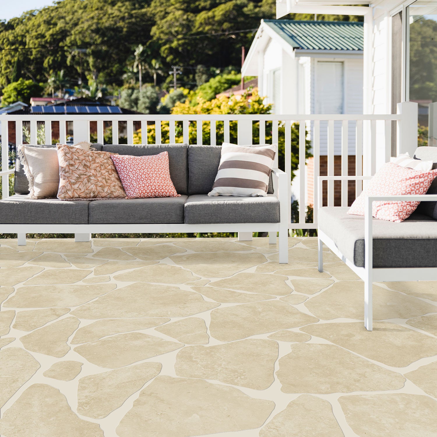 Noosa Sand Travertine Look Porcelain Tile - Natural Stone Finish Floor and Wall Tile for Indoor/Outdoor Use - Perfect for Patio, Pool Deck & Bathroom Cladding
