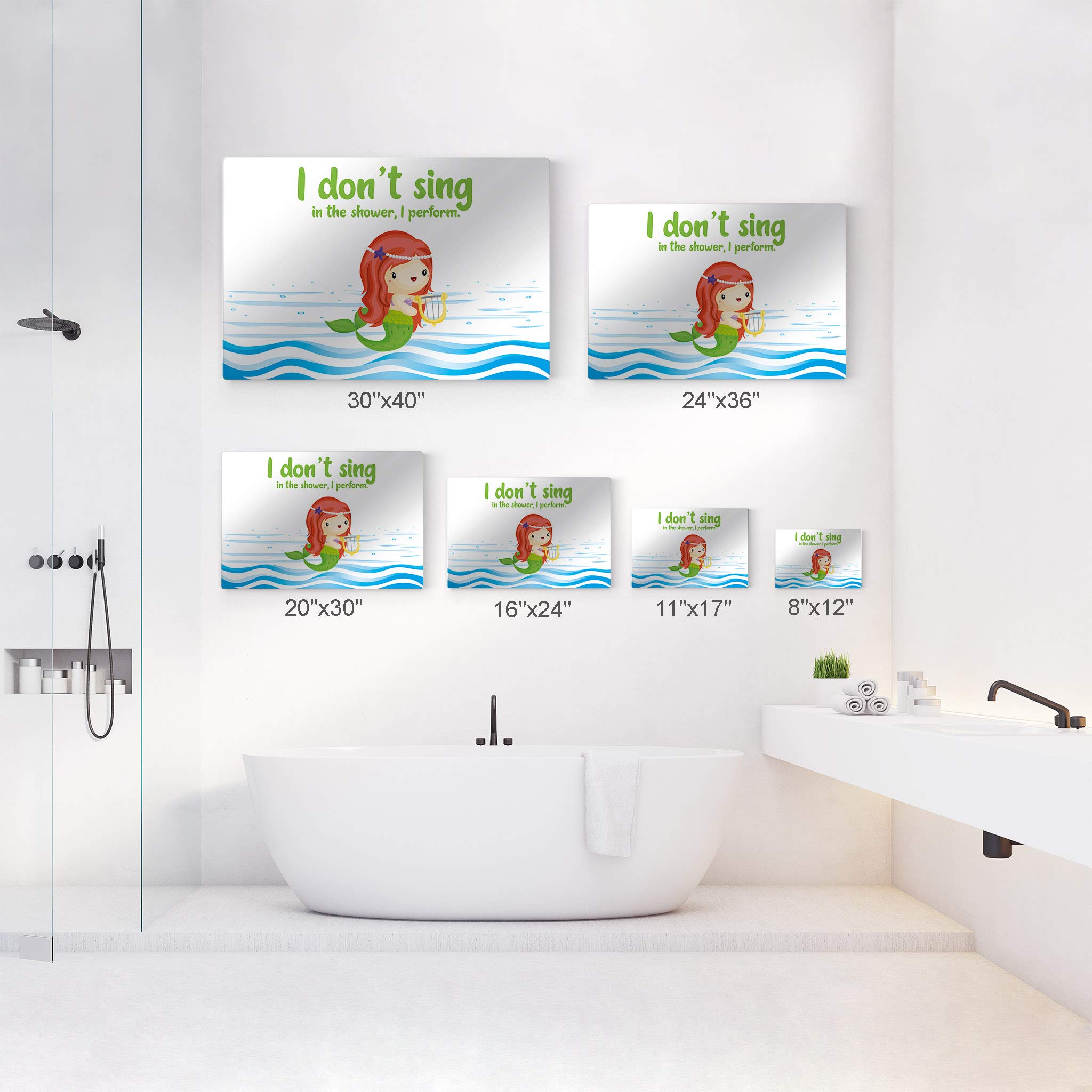 Funny Bathroom Sign - 'I Don't Sing in The Shower I Perform' Metal Wall Art | Smile Art Design | Kids Bathroom Decor, Nursery Wall Art | Ready to Hang 20x30 | Made in USA | Perfect for Bathroom, Nursery & Home Decoration
