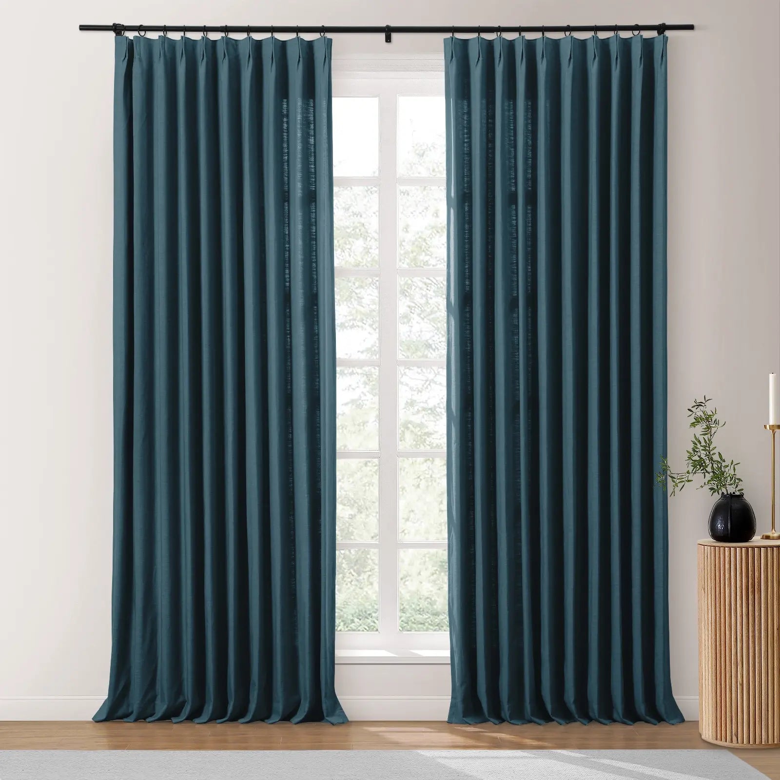 Isabella Heavyweight Cotton Blackout Curtains - Thermal Insulated Pleated Drapes for Living Room & Bedroom - Noise Reducing & Energy Saving Home Decor