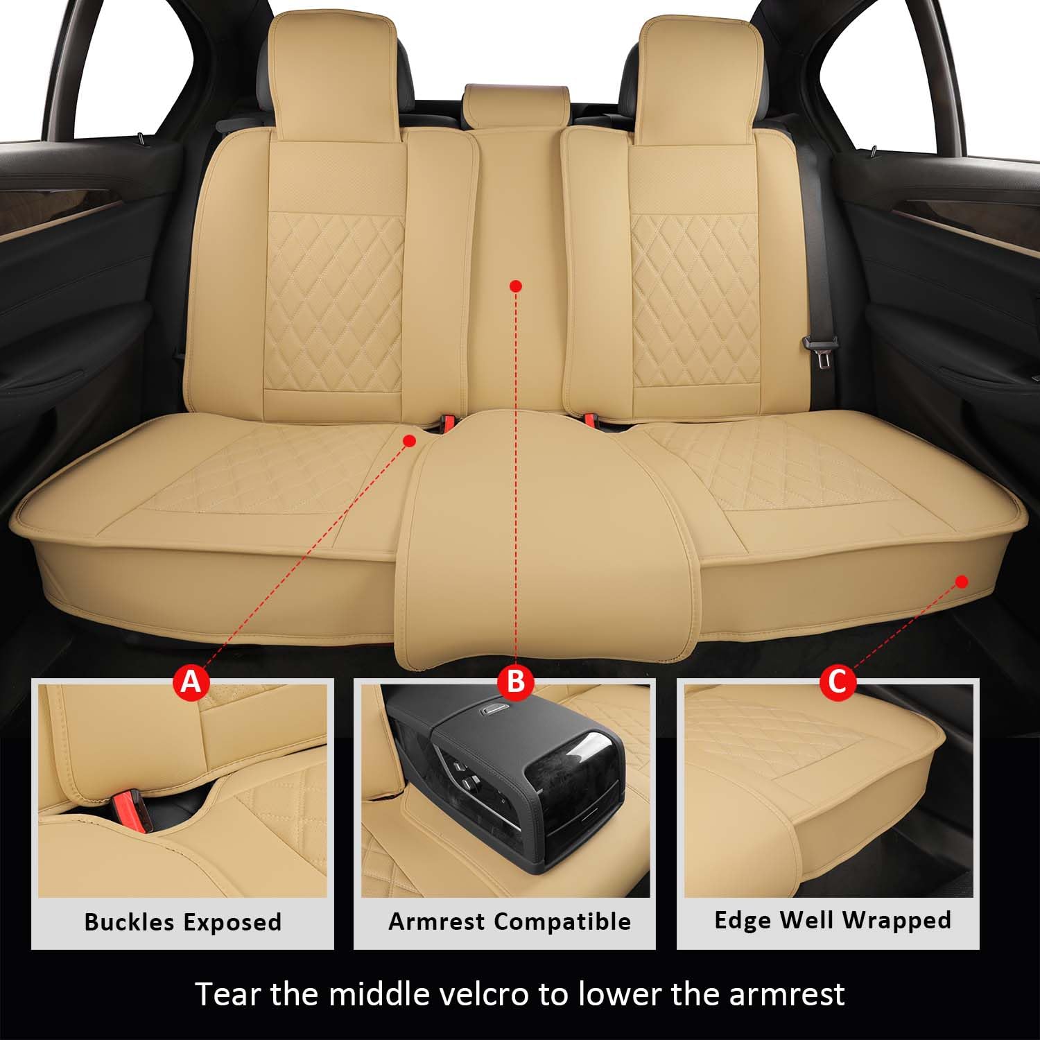 Premium MIROZO Leather Car Seat Covers Full Set - Universal Waterproof Automotive Seat Protectors for Sedan, SUV & Pickup Trucks (Beige) | Perfect for Daily Commute, Road Trips & Family Protection