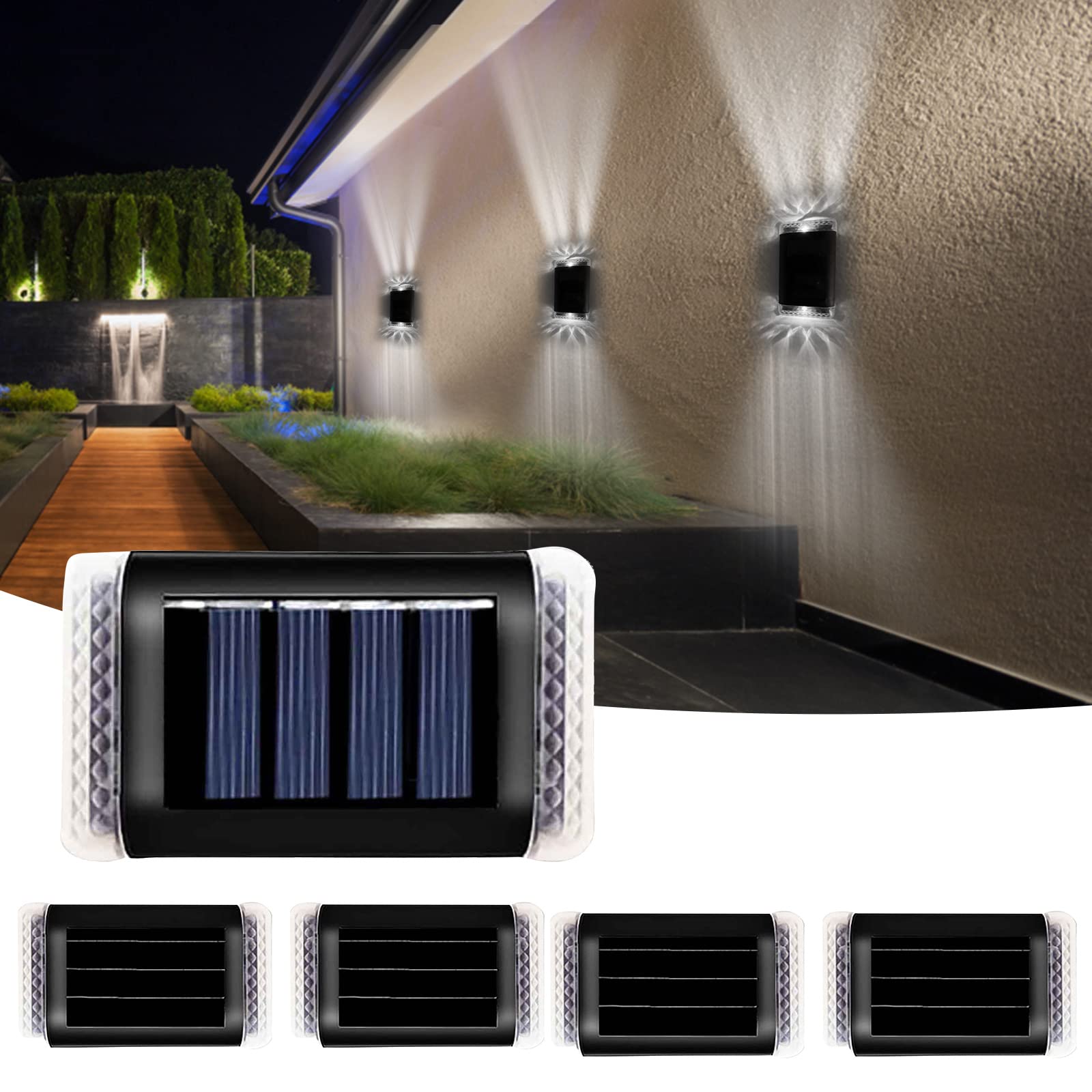 Bilukmi 4-Pack Solar Powered Outdoor Wall Lanterns - Waterproof LED Garden Lights with Auto On/Off for Patio, Yard, Pathway & Stair Lighting at Night