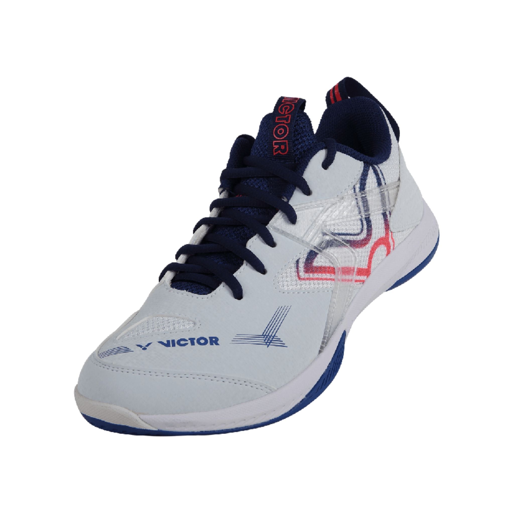 Victor S50 AB Court Shoes for Badminton & Volleyball - White/Medieval Blue - Indoor Sports Shoes with Non-Marking Soles for Gym & Court Play