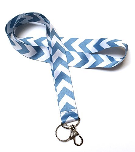 WigsPedia Chevron Pattern Lanyard for Keys & ID Badges - Navy Blue/White & Light Blue/White - Office, School, Event & Conference Use