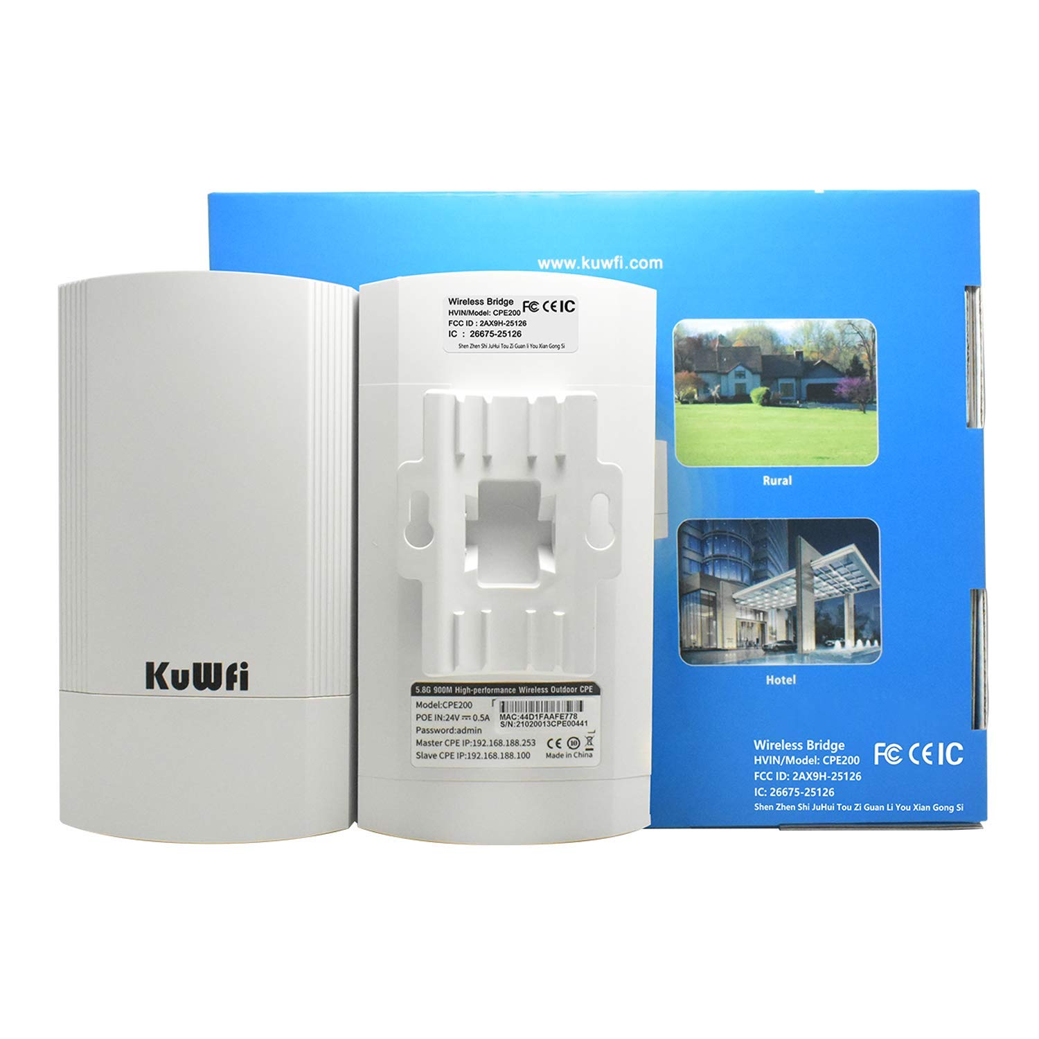 KuWFi 5.8GHz 900Mbps Outdoor Wireless Bridge - Long Range 2KM Point to Point Network Extender, IP65 Waterproof WiFi Ethernet Bridge Kit for Starlink Router Signal Boosting | Perfect for Rural Internet, Farm Connectivity & Remote Surveillance