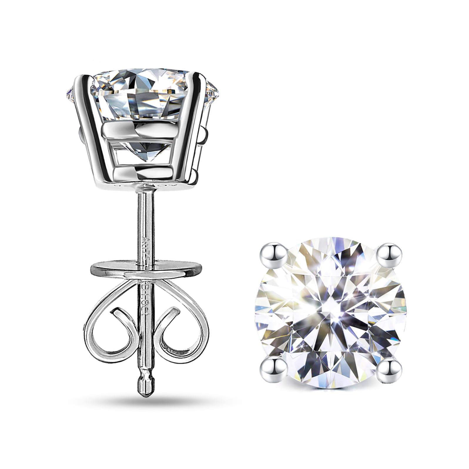 1-2.4ct Round Moissanite Stud Earrings for Women & Men - D Color VVS1 Clarity Lab-Created Diamond Alternative - 18K White Gold Vermeil & Solid 925 Sterling Silver - Perfect Anniversary, Birthday & Wedding Gift - Elegant for Everyday Wear, Date Nights & Special Occasions