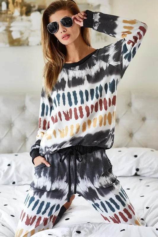 BiBi Tie Dye Print French Terry Top - Trendy Women's Casual Short Sleeve T-Shirt for Summer Outfits, Beach Wear & Lounge