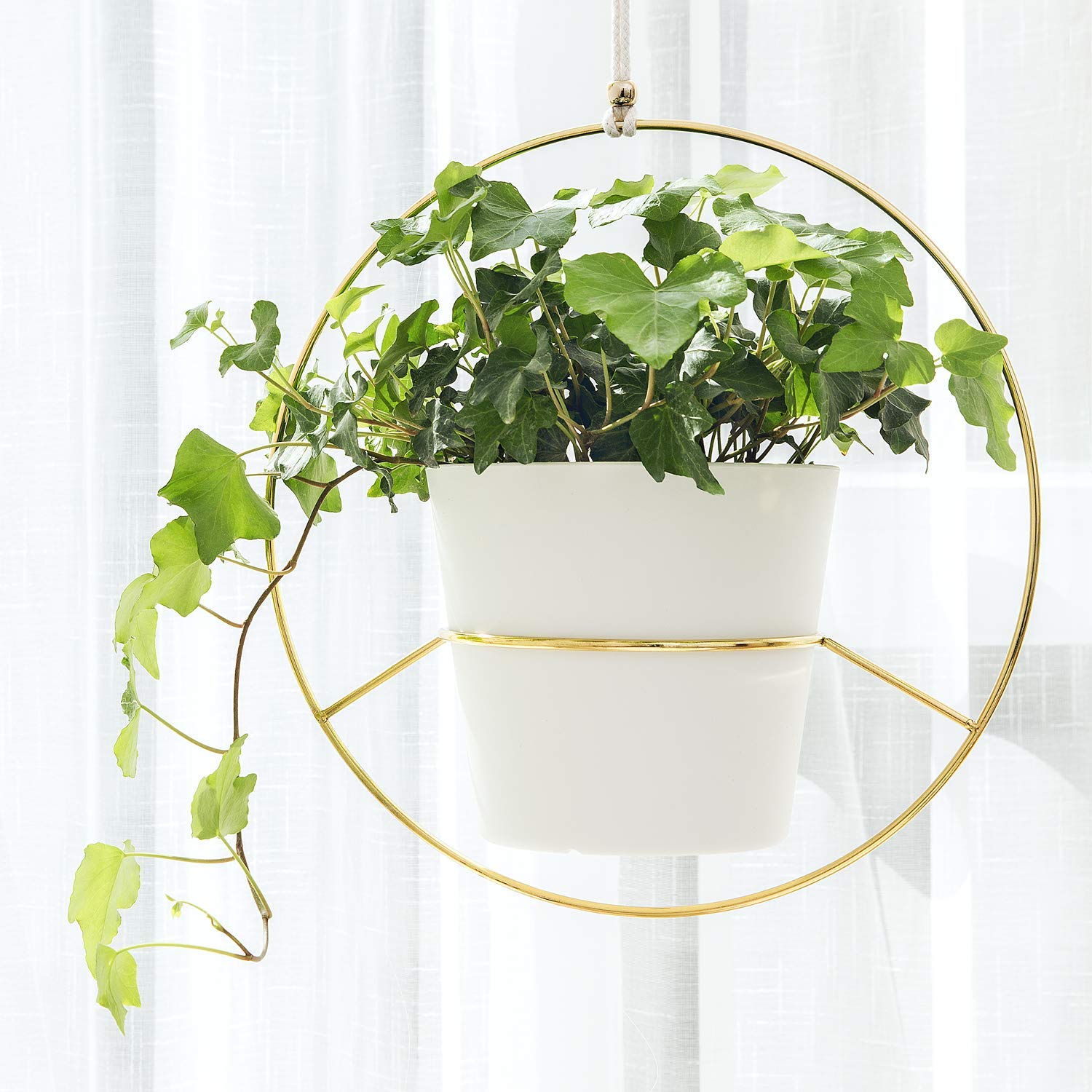 **Mkono Ceramic Hanging Planters Set of 2 - 8 Inch Shallow & 6 Inch Deep for Indoor & Outdoor Plants - Boho Metal Hangers with Plastic Pots - Perfect for Home, Garden, Patio, and Balcony Decor**