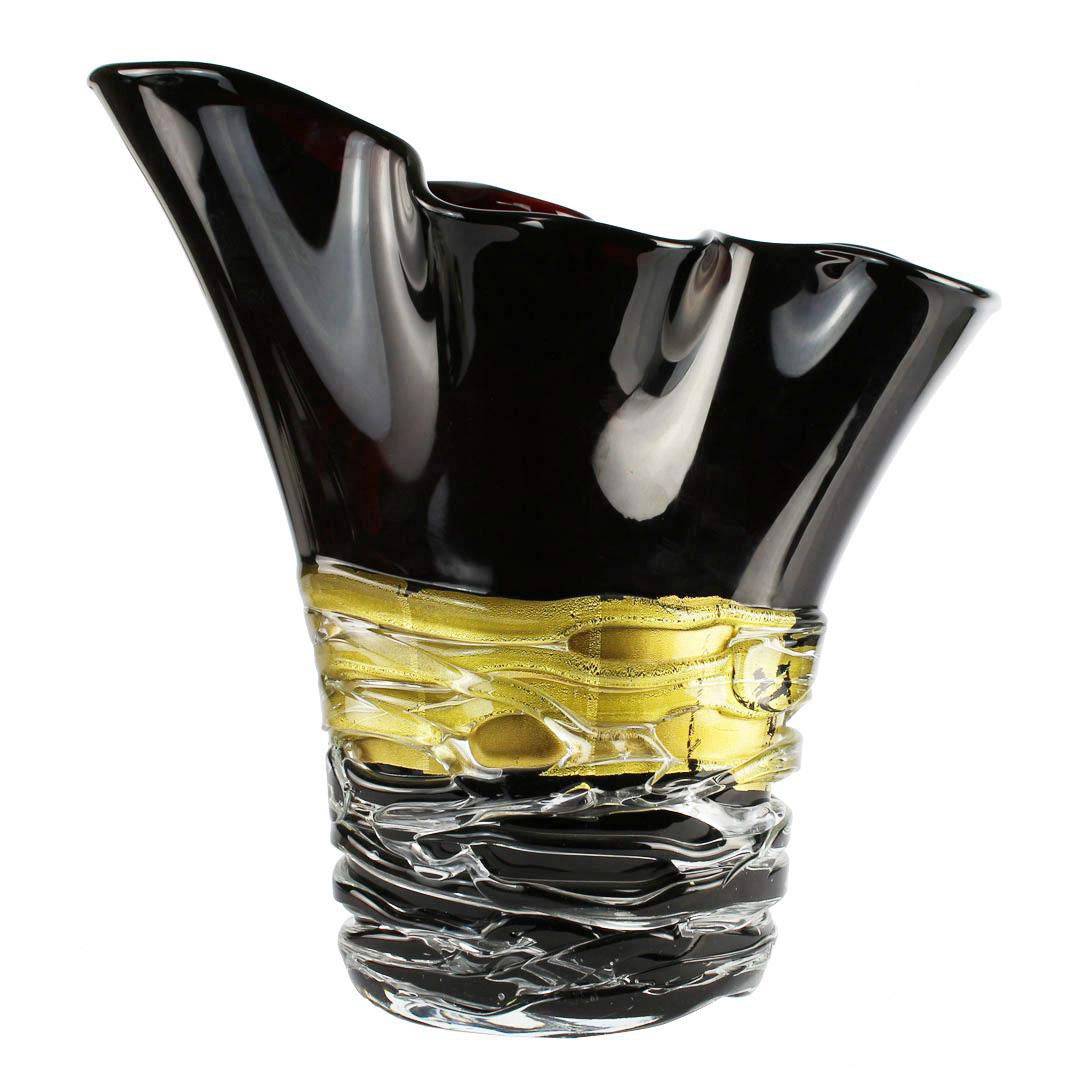 Black Rose Vase - Handmade Original Murano Glass Art - Elegant Home Decor for Living Room, Dining Table & Wedding Centerpieces
