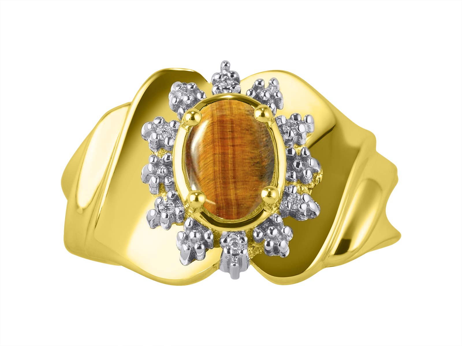 RYLOS 14K Gold Plated Sterling Silver Ring for Women with Oval 7x5mm Gemstone & Genuine Diamonds - October Birthstone Jewelry, Anniversary Gift, Engagement Ring, Size 5-10
