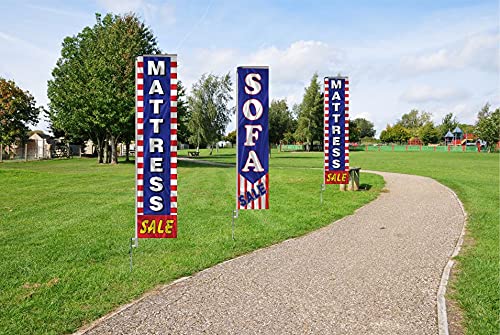 Premium Rectangle Boomer Feather Flags Complete Kit - 3 Flag Poles & Ground Spikes for Furniture Store Sofa Mattress Sale Advertising | Outdoor Retail Marketing, Grand Openings, Trade Shows