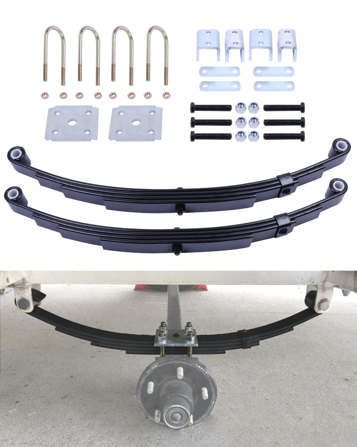 3500lb Single Trailer Axle Leaf Spring Kit - Heavy Duty 4 Leaf Spring with U-Bolt & Hanger Kit for Boat Trailers, Utility Trailers & Campers - Perfect for Towing, Hauling & Off-Road Adventures