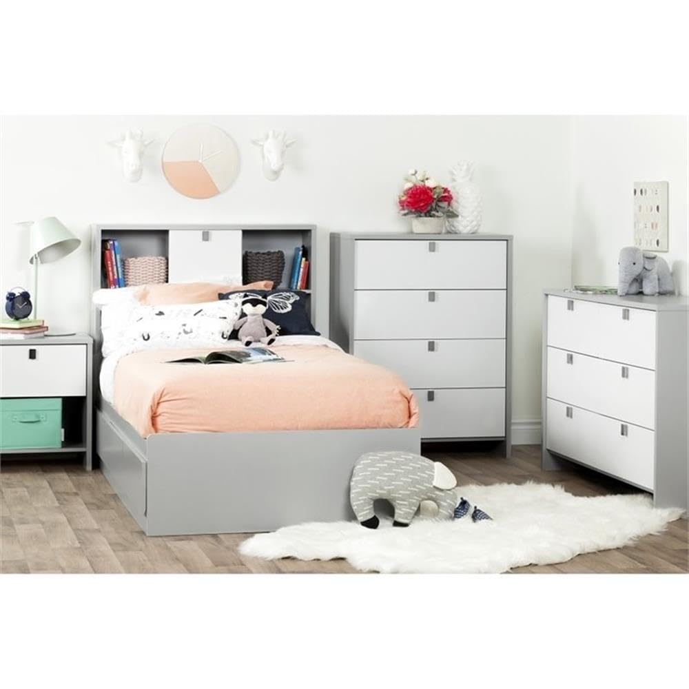Rosebery Twin Size Kids Platform Bed with 3 Drawers, Wood Slat Support - No Box Spring Needed, Light Grey - Perfect for Small Bedrooms & Kids' Room Decor