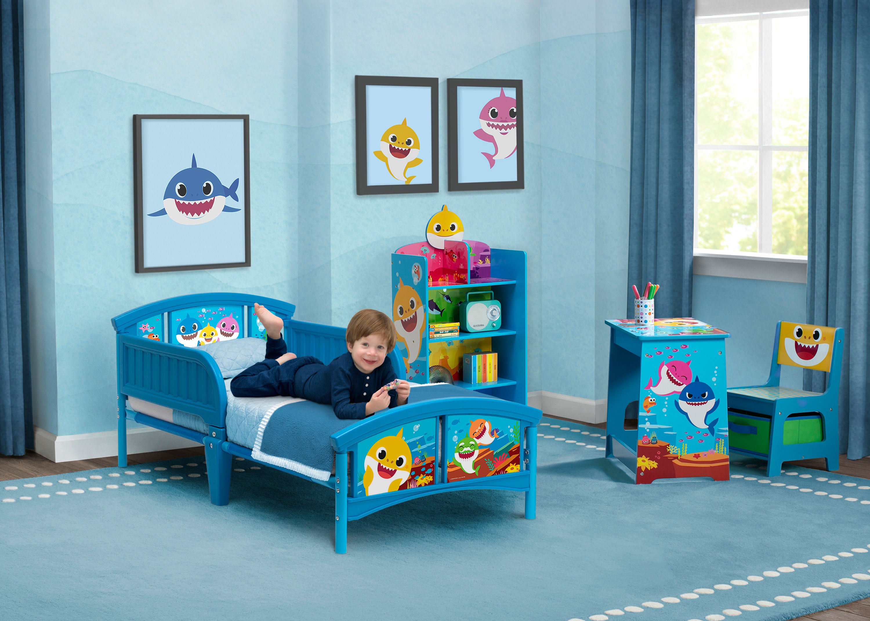 Baby Shark Toddler Plastic Bed for Kids - Fun & Safe Nursery Furniture for Boys & Girls | Perfect for Bedrooms, Playrooms & Daycare Centers