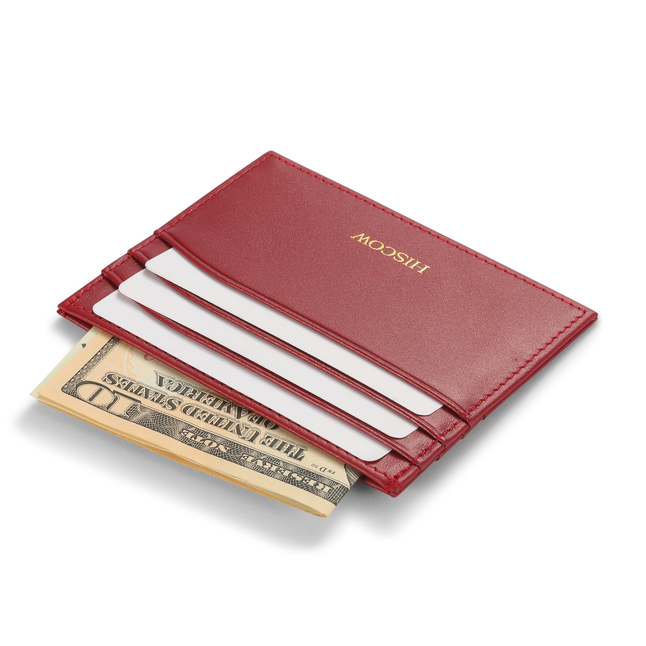 Slim Leather Card Holder for Men & Women - Red, Perfect for Travel & Daily Use