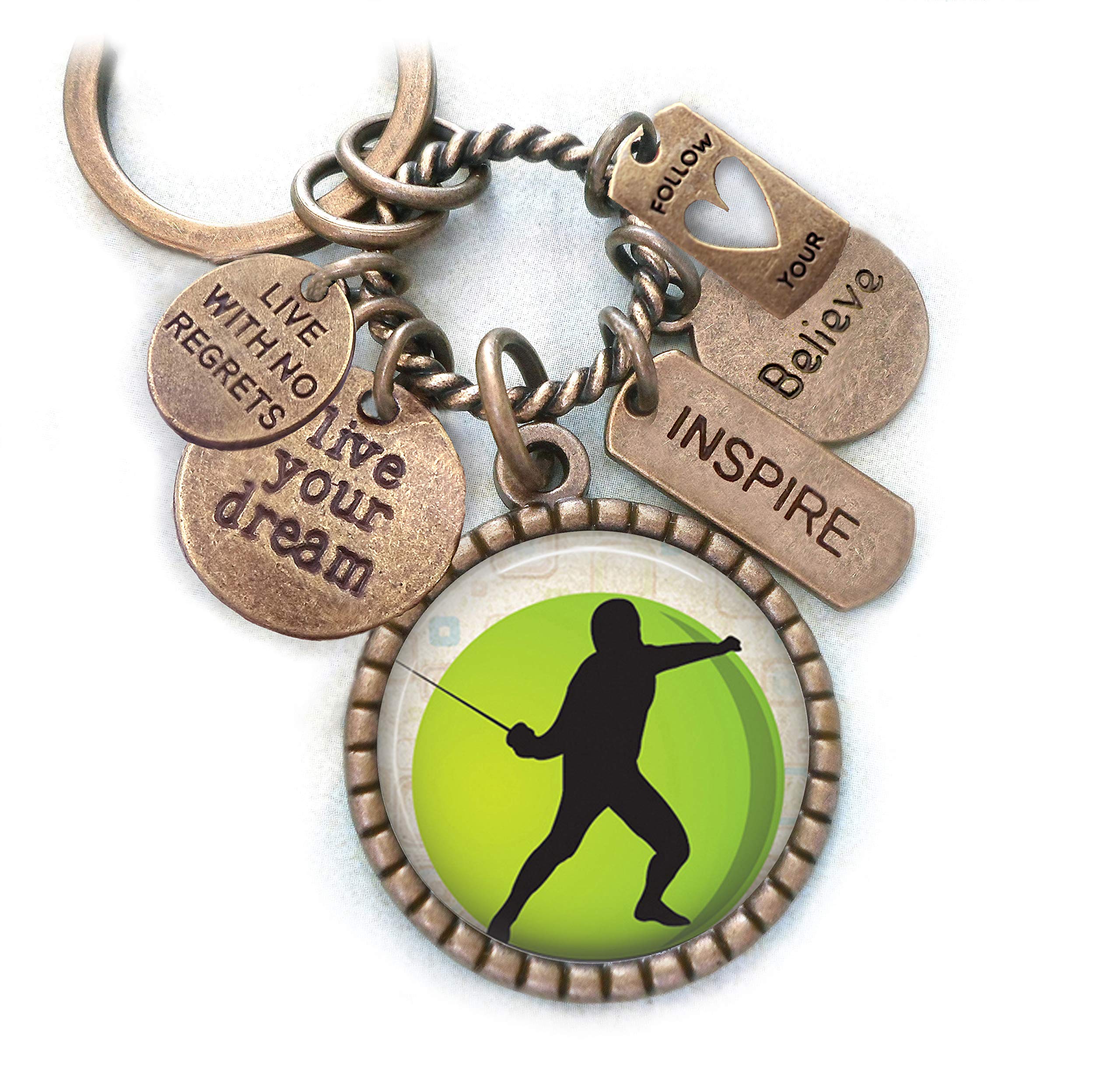 Stylish Unisex Fencing Keychain - Durable Backpack Clip & Necklace Accessory for Sports Enthusiasts | Motivational 'Live Your Dream' Design - Perfect for Athletes, Gifts & Everyday Carry