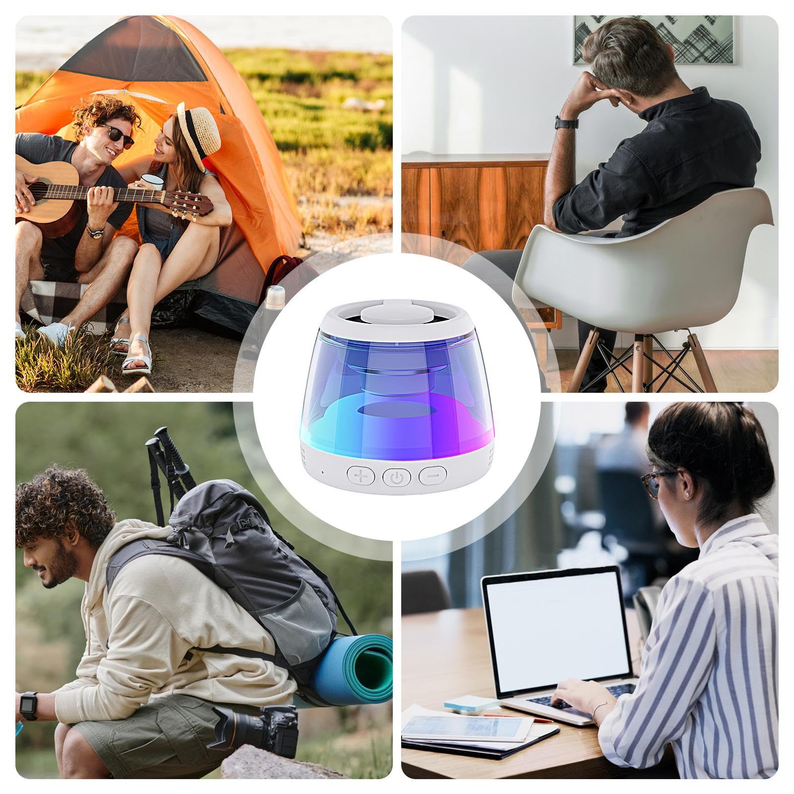 Kasmole Small Wireless Bluetooth Speaker with RGB LED Light Show, IPX5 Waterproof, Stereo Pairing - Portable Outdoor Speaker for Camping, Beach, Pool Party & Home Use
