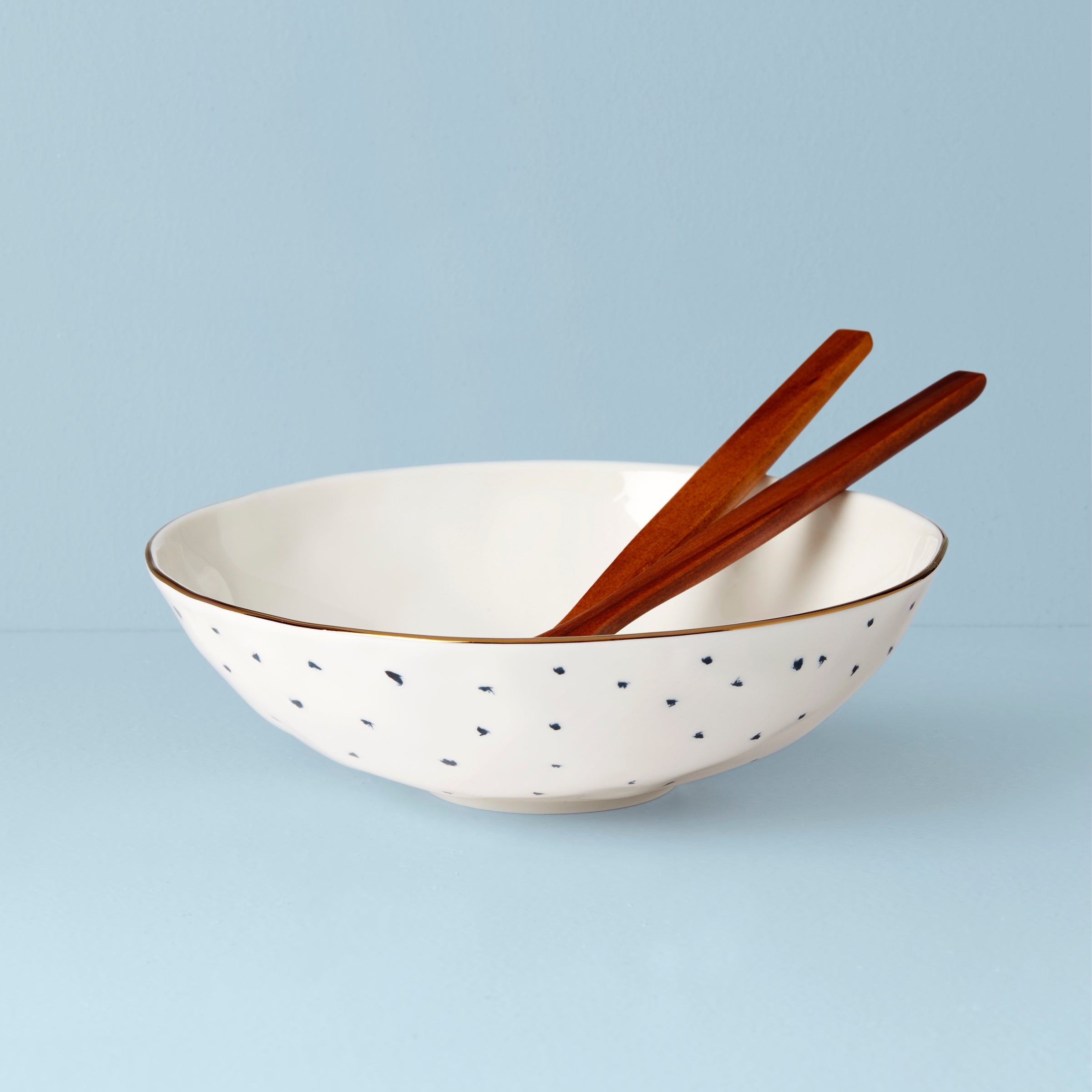 Blue Bay Salad Bowl & Serving Set - 4-Piece Durable Porcelain Salad Bowls with Serving Utensils - Perfect for Family Dinners, Picnics & Entertaining Guests
