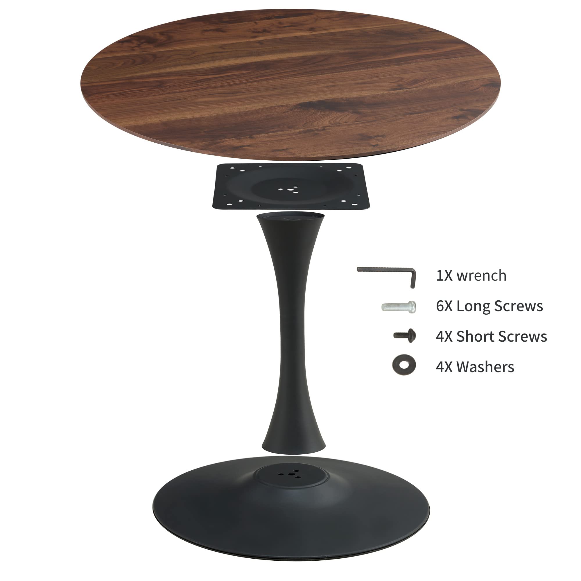 42 Inch Round Dining Table - Mid-Century Modern Tulip Table with Sturdy Metal Pedestal Base | Space-Saving Kitchen & Dining Room Furniture | Easy Assembly in Walnut & Black Finish | Perfect for Small Apartments & Cozy Breakfast Nooks