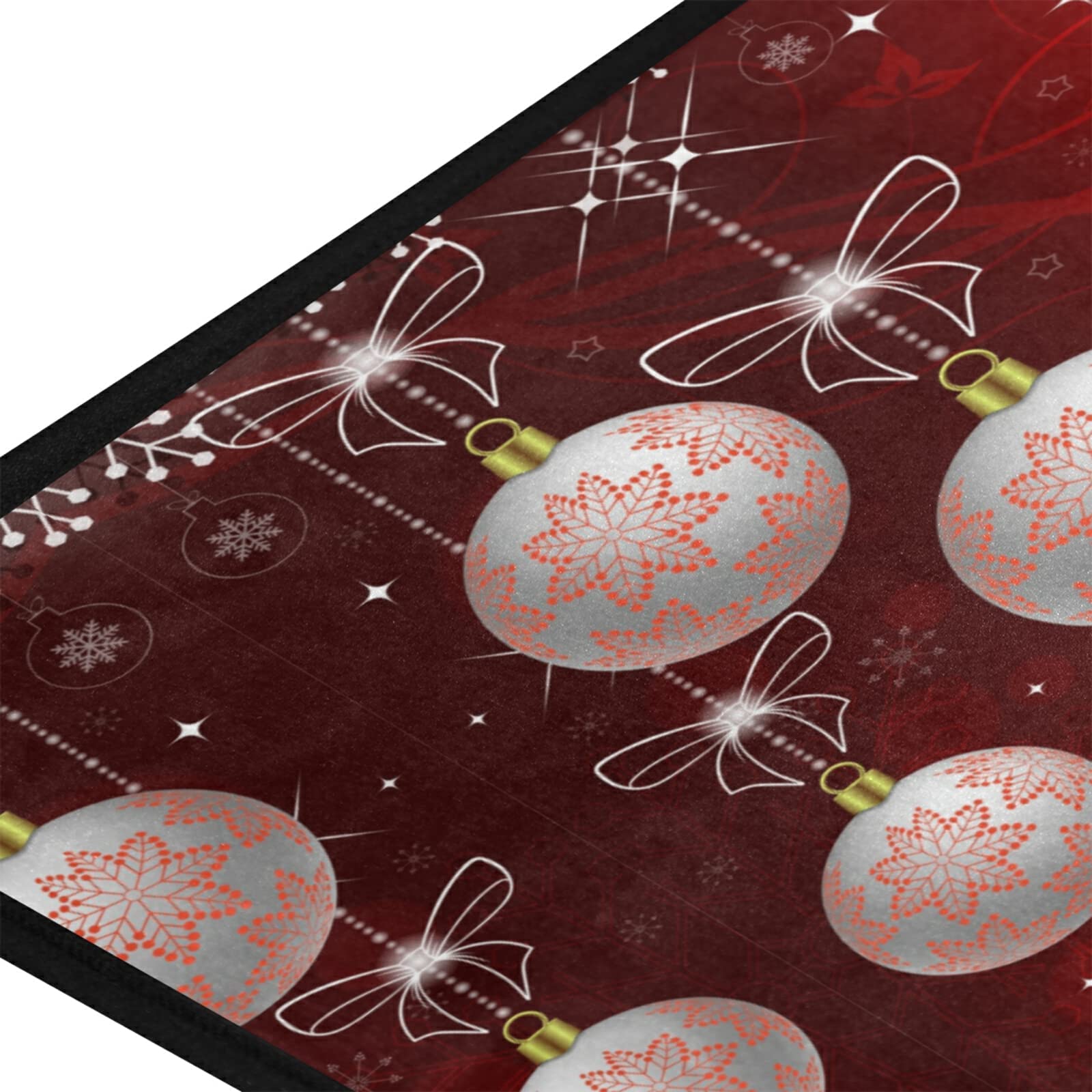 Christmas Red Kitchen Rug - Non-Slip Washable Holiday Floor Mat with Snowflake & Tree Design (39