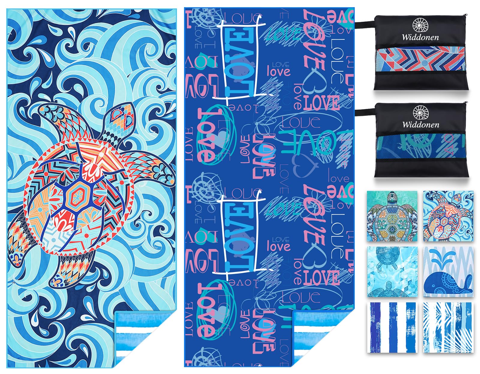 Quick Dry Microfiber Beach Towel 2 Pack - Sand Free, Lightweight for Swimming, Camping & Travel