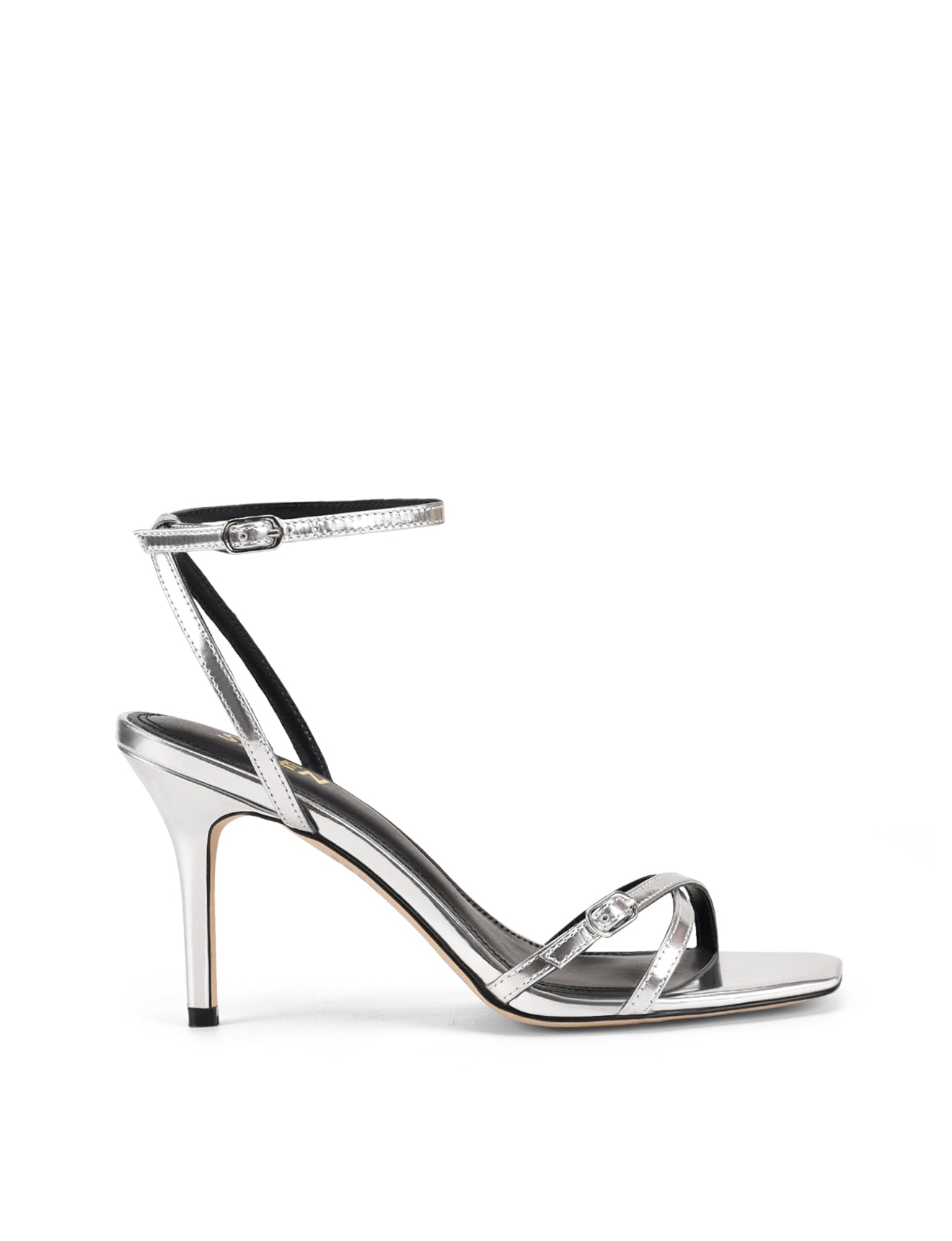 Niah Strappy Sandals - Silver Mirror Metallic Leather Women's Dress Sandals for Summer Weddings & Evening Parties