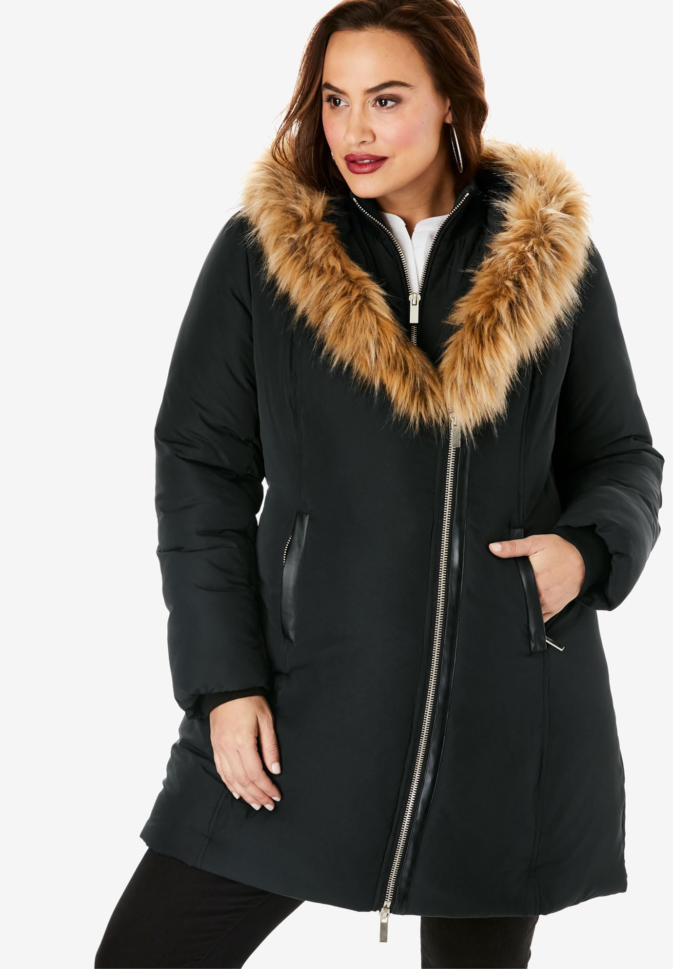 Roaman's Women's Plus Size Double Layer Puffer Coat - Warm Winter Jacket for Cold Weather, Water-Resistant & Windproof, Fashionable Outerwear for Casual Outings and Outdoor Activities