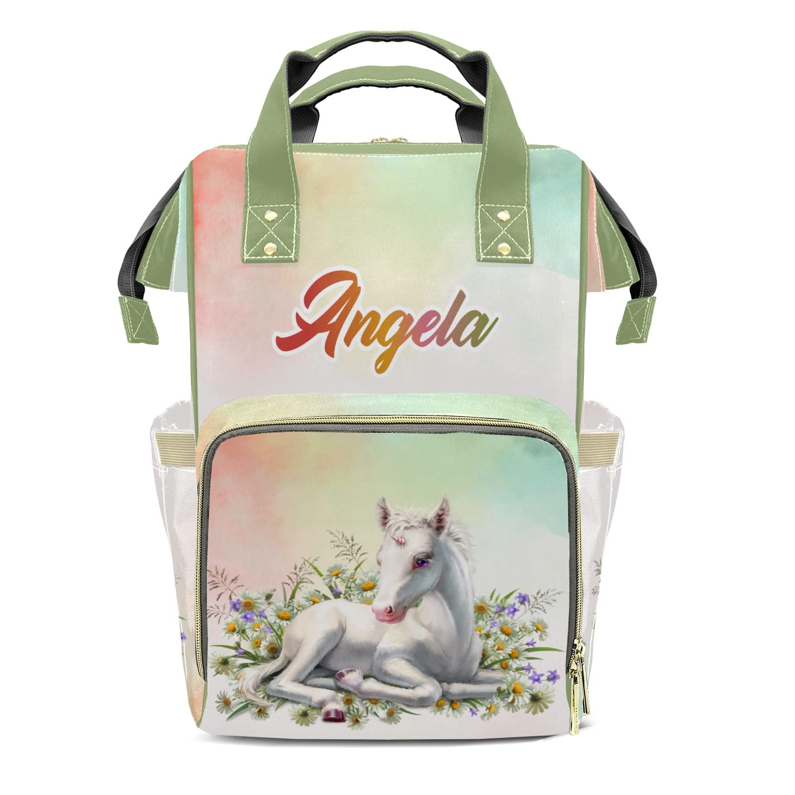 **XOZOTY Personalized Unicorn Diaper Backpack - Custom Name Printed Mummy Bag for Baby Essentials, Travel & Nursery Organization**